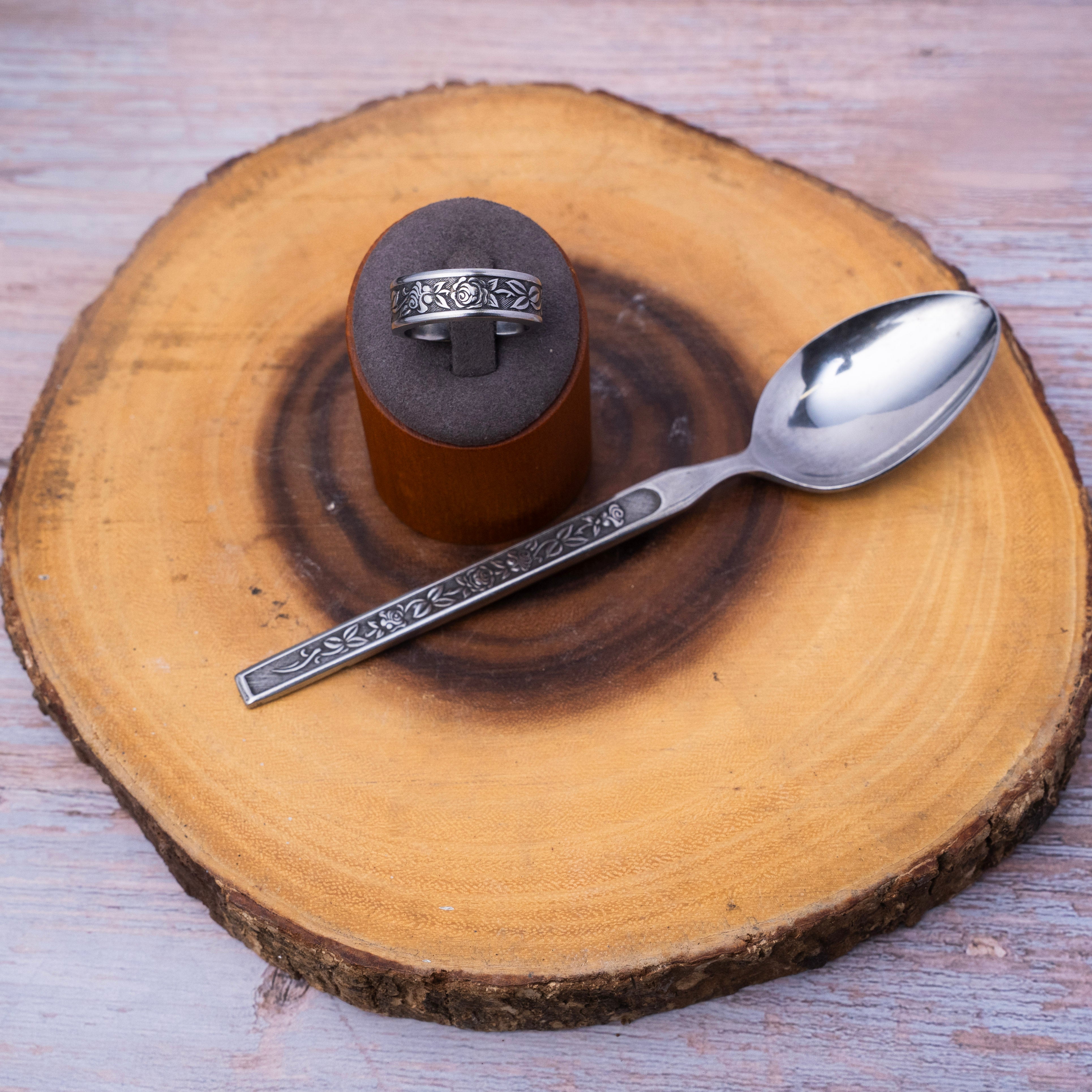 Band of Thorns - Handcrafted Stainless Steel Rose Spoon Ring RingByJosh